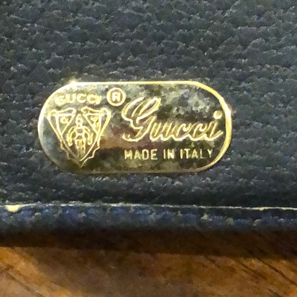 GUCCI GG Monogram Navy Blue Leather and Coated Canvas Long Bifold Wallet Vintage - Picture 13 of 17